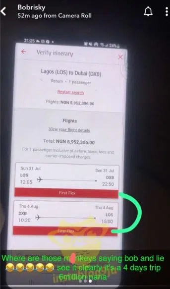 Bobrisky reveals how he paid N6M for a flight to Dubai just to take pictures