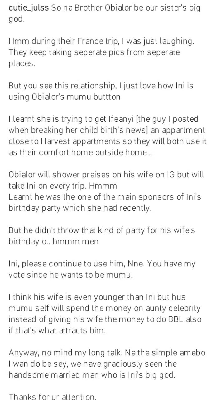 Actress Ini Edo called out for allegedly dating Obi Cubana’s friend who is a married man