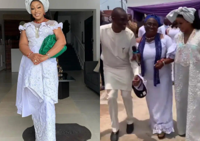 Actress, Rita Dominic and hubby, Fidelis hold first memorial service for late mum [Video]