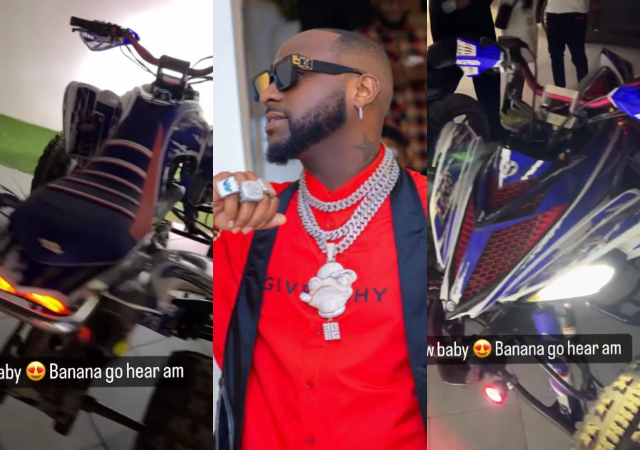 “Banana island go hear am” – Davido vows as he takes delivery of his new power bike