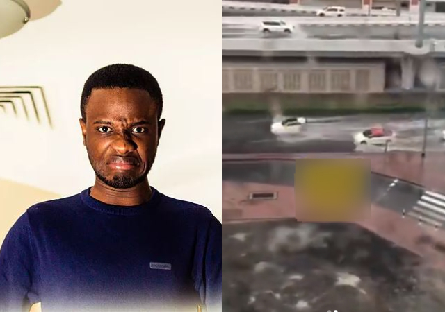 “Comparing sleep and de@th”-Reactions as Comedian DeOne Defends Nigerian Govt, Shares Video Of Flooded Road In Dubai