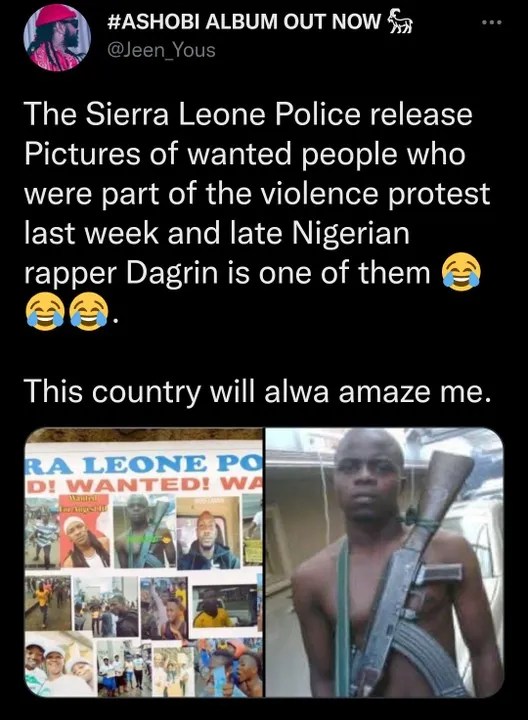 Late Dagrin, who died More than a decade ago included in list of wanted criminals in Sierra Leone