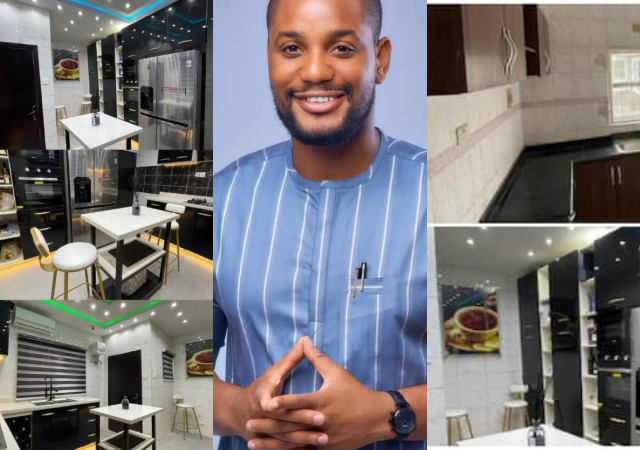 “I no even get AC for house”- Reactions as Alex Ekubo’s shows off his multi-million naira house that has AC in the kitchen