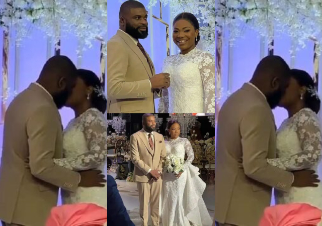 “Kissing in tongues”- Reactions as Mercy Chinwo and husband kiss amid speaking in tongues during their church wedding [Video]