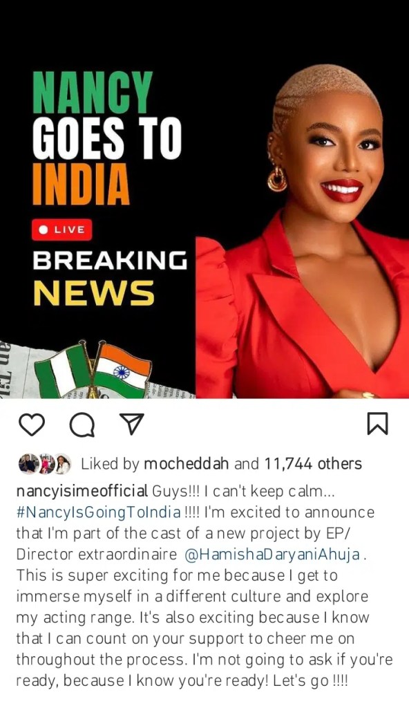I can’t keep calm”-Nancy Isime expresses excitement as she lands Bollywood role