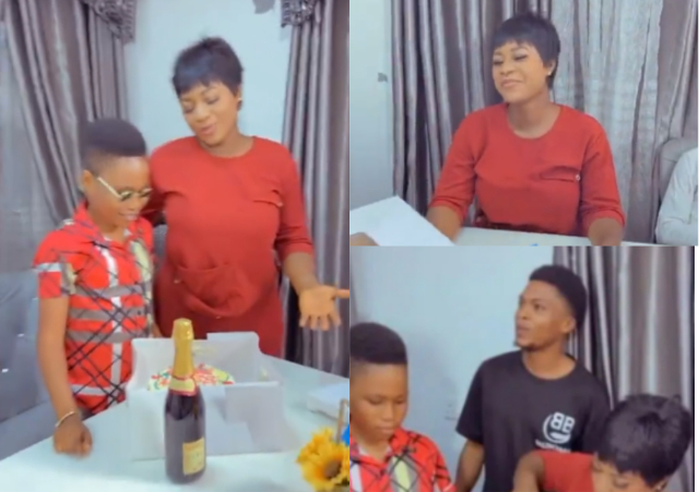 Nollywood actress, Destiny Etiko in tears as her son gave her unexpected birthday surprise