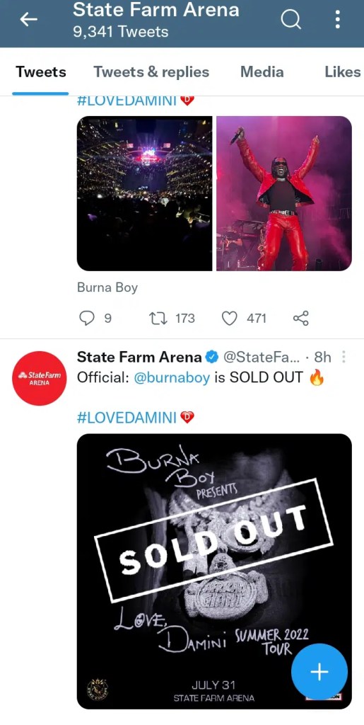 “Odogwu” – Reactions as Burna Boy as becomes first African artiste to sell out 21,000 capacity ‘State Farm Arena’ in Atlanta [Video]