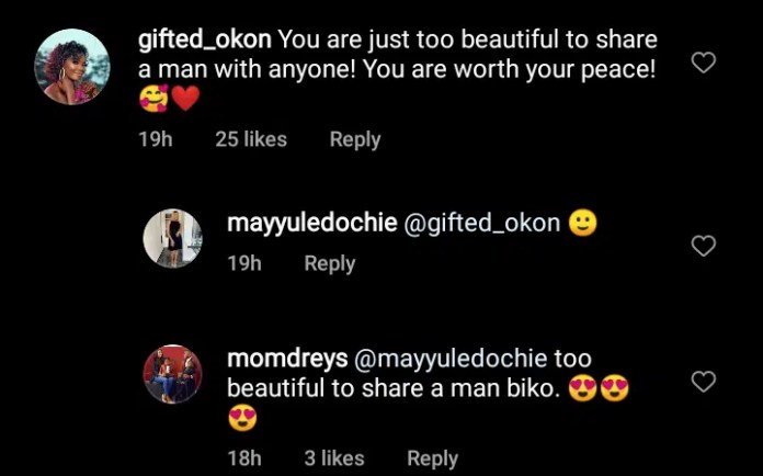 May Edochie reacts as lady claims she is too beautiful to share a man with someone else
