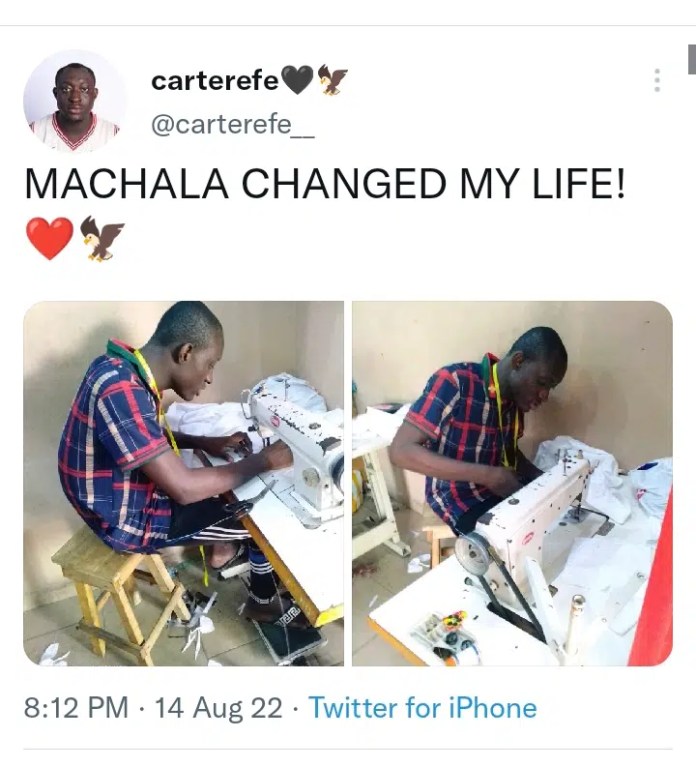 “Machala saved my life” – Carter Efe reflects as he shares throwback pics of himself as a tailor [Photo]