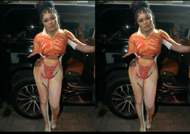 “Senior tell us where you hide your odogwu?” – Reactions as Bobrisky was spotted in transparent outfit