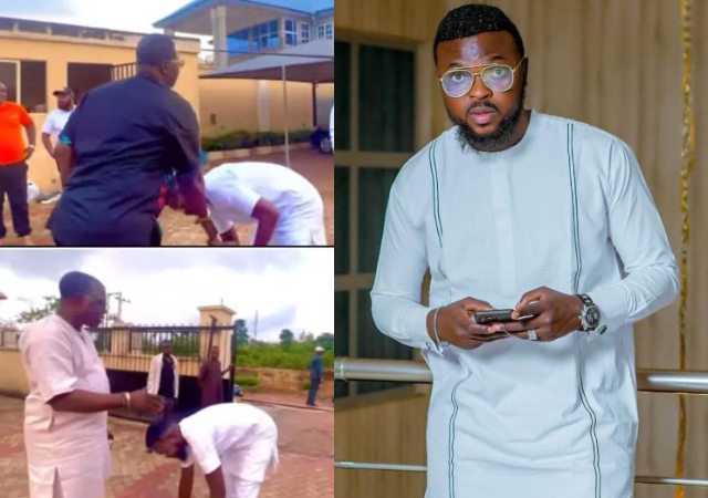 “Your humility is out of this world” – Reactions as Kolawole Ajeyemi prostrates before veteran Yoruba actors