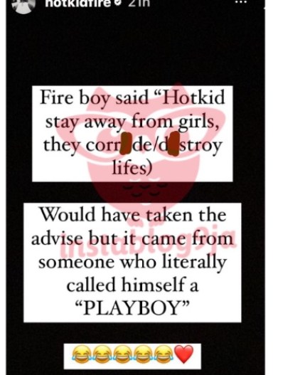 I can’t listen to a playboy like you — Rapper Hotkid berates Fireboy for advising him to stay away from girls
