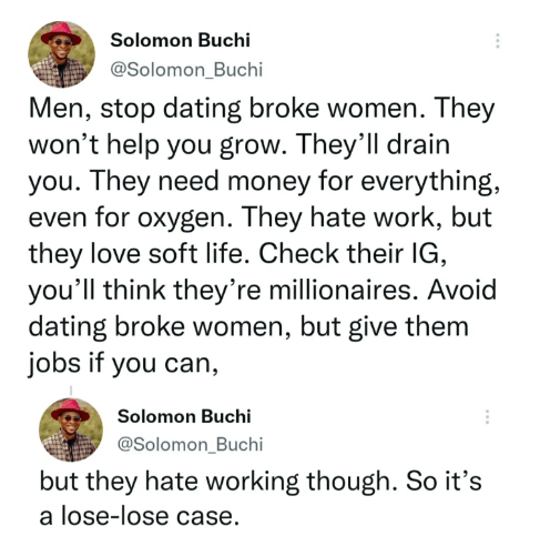 Stop dating broke women. They will drain you – Writer Solomon Buchi advises men