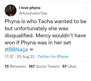 “Phyna Is Who Tacha Wanted To Be But Got Disqualified..”Bbnaija Fan Writes