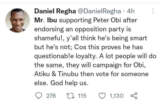Netizens reacts as Mr Ibu storms Jos for Peter Obi’s rally after endorsing Tinubu [VIDEO]