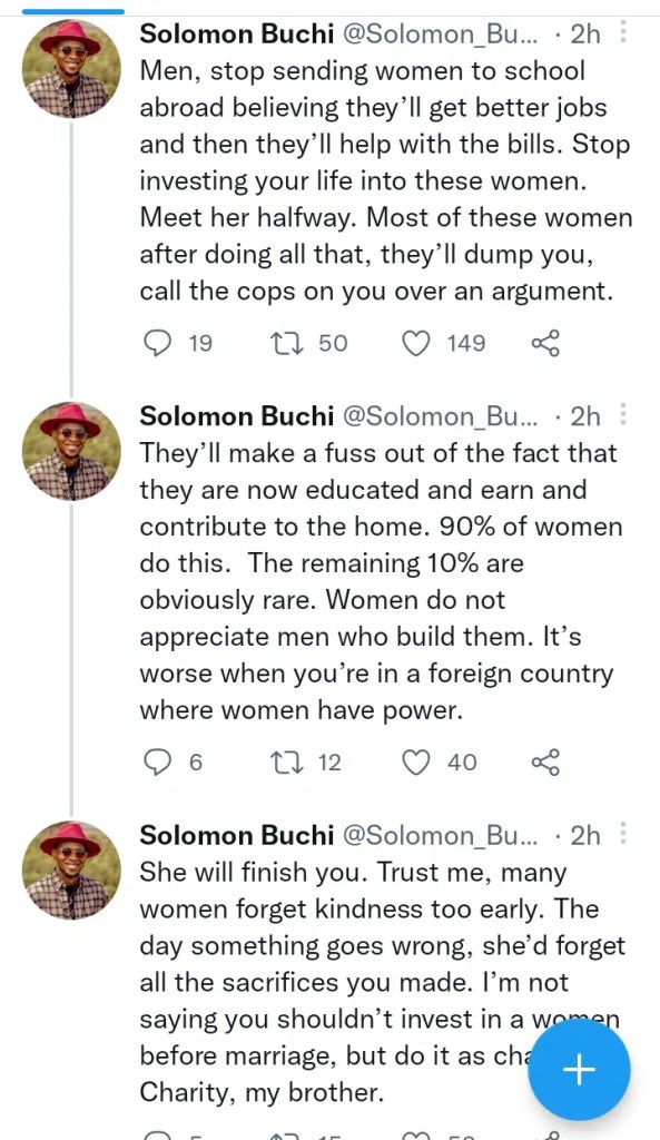 “Women do not appreciate men who build them” – Solomon Buchi warns men to stop investing in their ladies before marriage