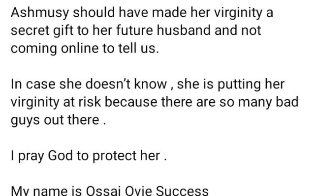 Being a virgin doesn’t make you a wife material- Ossai Ovie slams Ashmusy over virginity claims