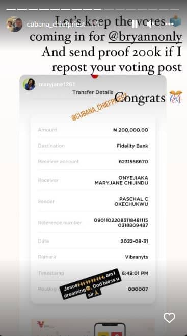 BBNaija: Cubana Chief Priest Outlines Steps to Follow As He Gifts Lady N200K for Voting Bryann