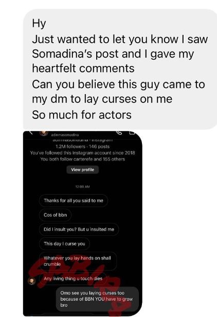 Netizens reacts as Somadina Adinma lays curses on Phyna’s fans after they dragged him criticizing their fave [Screenshots]