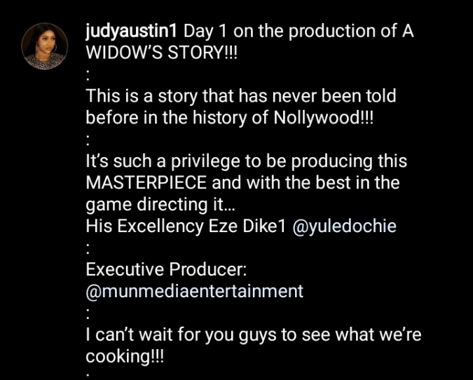 Yul Edochie Is the Director; Judy Austin Stirs Reactions as She Shares Details of Her New Movie ‘A Widow’s Story’