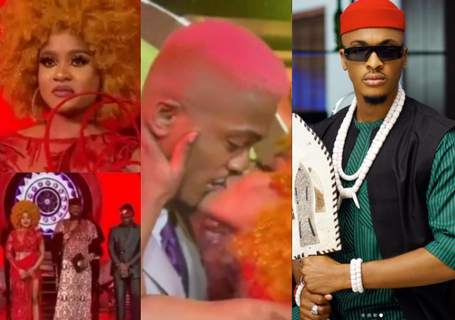 #BBNaija: Groovy And Phyna share passionate kiss on stage after her big win [Video]