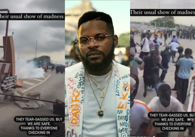 Falz shares video of moment #ENDSARS demonstrators took to their heels after police fired tear gas