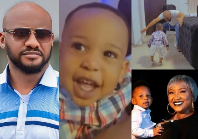 “He’s growing so fast…” – Yul Edochie gushes over son with Judy Austin [Video]