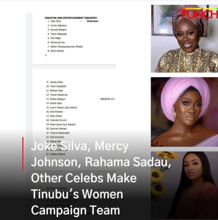 Nigerians express disappointment as Joke Silva, Mercy Johnson, others make Tinubu’s Women Campaign Team