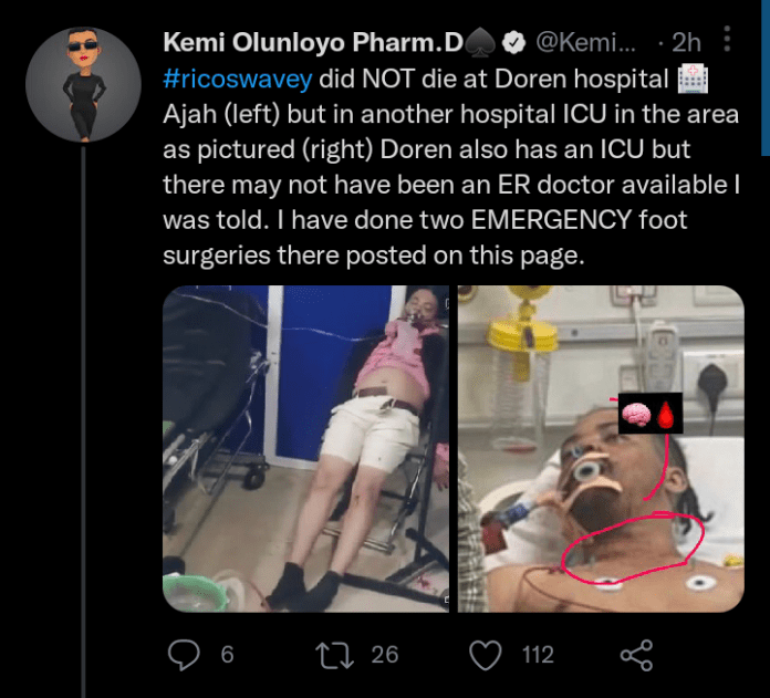 “Rico died from a one-car drunk driving crash” – Kemi Olunloyo alleges, shares hospital statement