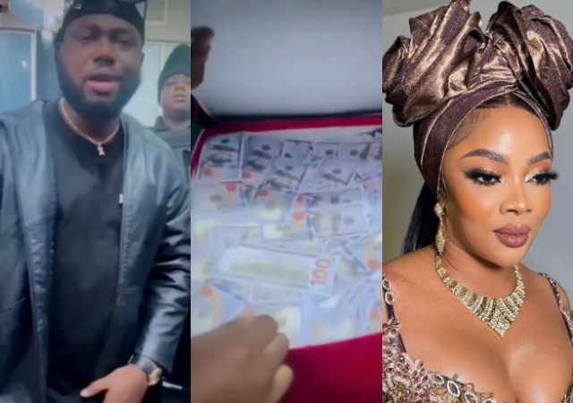 Singer Frankie Jay storms Toke Makinwa’s residence with box full of cash, professes his love for her [Video]