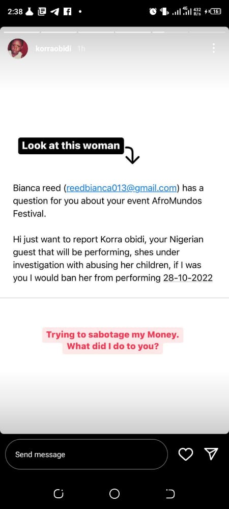 Korra Obidi reacts as troll calls for her ban from performing at an event over alleged child abuse