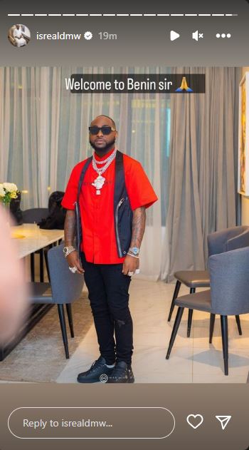 Israel DMW hails Davido as he storms Benin ahead of his church wedding, shares video of venue