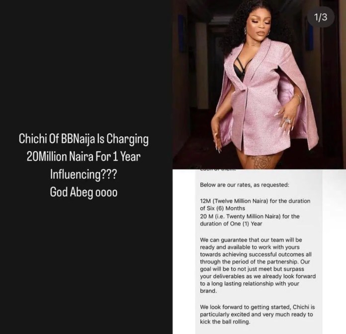 God Abeg ooh- BBNaija’s Chichi stirs reactions as she reveals the whooping amount she charges for 1 year influencing